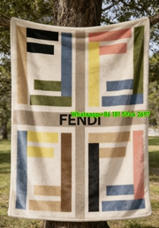 Fendi Geometric Color Block FF Monogram Flannel Sofa Throw Blanket IMG_9407